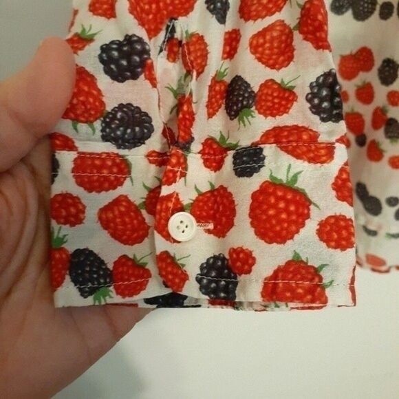 j. crew top cotton silk 0p xs shirt blouse summer fruit raspberry blackberry - Picture 3 of 8